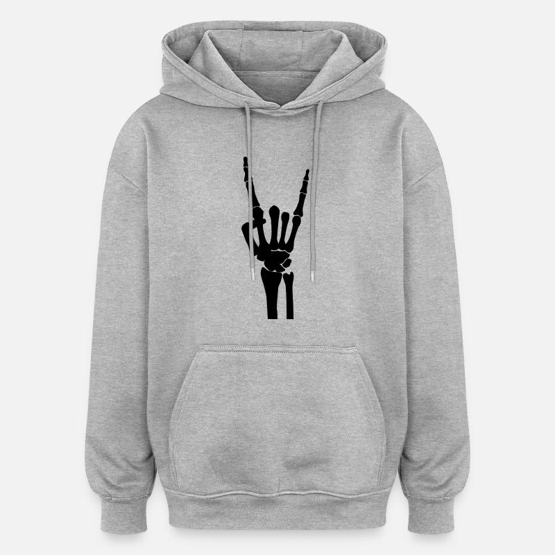 skull rock hand - Sweat à capuche oversize unisexe - gris chiné