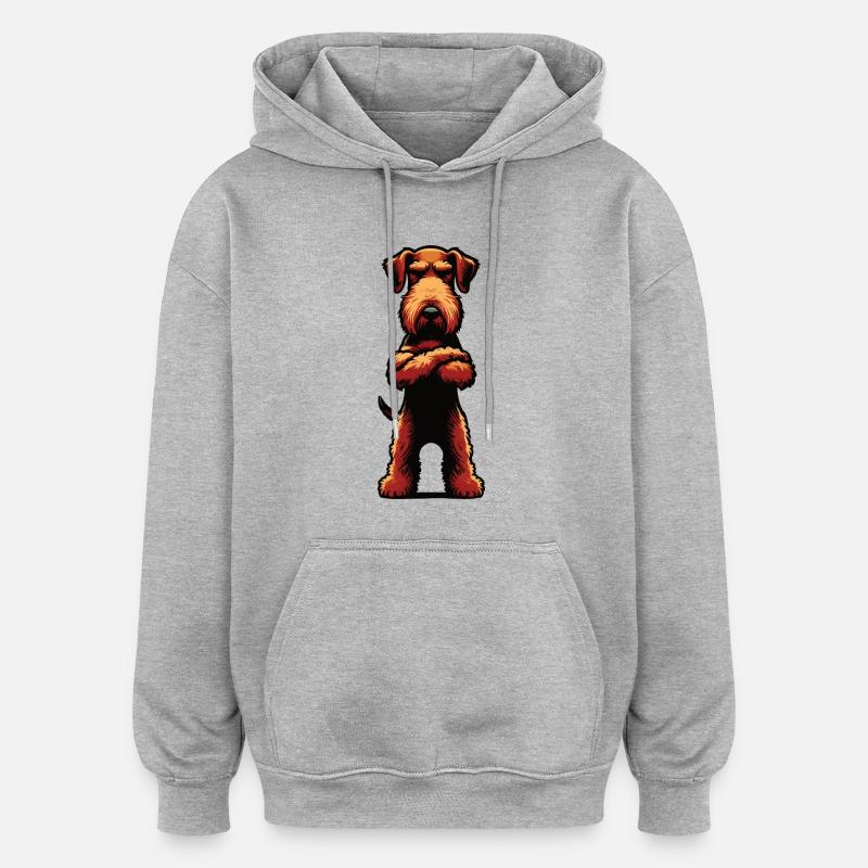 Airedale Terrier Airedales Airedale Lover - Sweat à capuche oversize unisexe - gris chiné