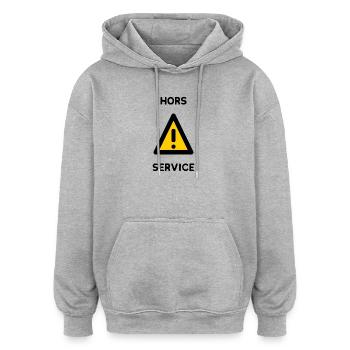 HORS SERVICE. PANNEAU. DANGER. HUMOUR. DRÔLE - Sweat à capuche oversize unisexe - gris chiné - Devant - Noah (186cm)