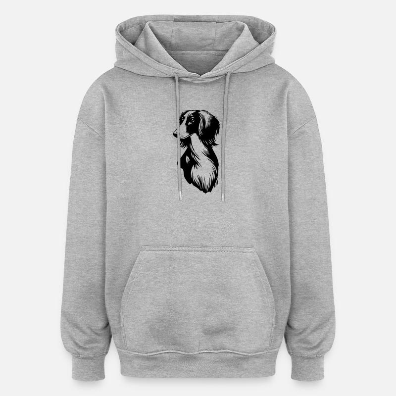 Tête de Saluki - Sweat à capuche oversize unisexe - gris chiné