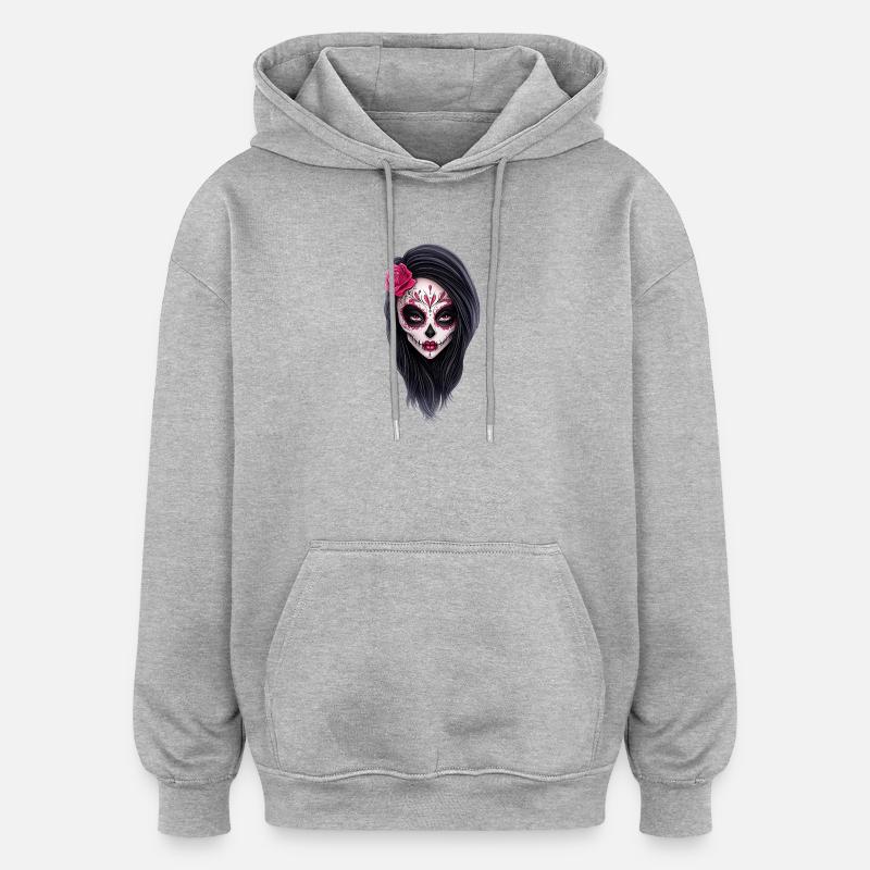 La Catrina Dia de los Muertos - Sweat à capuche oversize unisexe - gris chiné