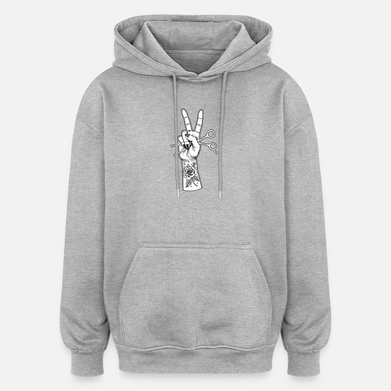 Coiffeur Ciseaux Peigne Tattoo - Sweat à capuche oversize unisexe - gris chiné