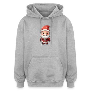 Chibi Père Noël Cheer Illustration - Sweat à capuche oversize unisexe - gris chiné - Devant - Noah (186cm)
