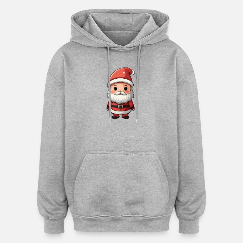Chibi Père Noël Cheer Illustration - Sweat à capuche oversize unisexe - gris chiné