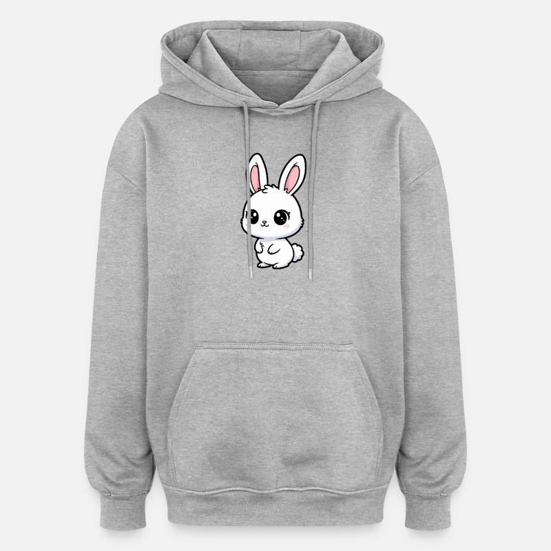 Doux dessin animé de lapin kawaii - Sweat à capuche oversize unisexe - gris chiné
