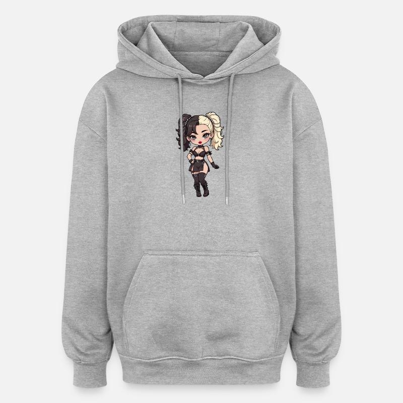 Gotische Chibi-Diva mit zweifarbigem Haar - Oversized Unisex Hoodie - Grau meliert