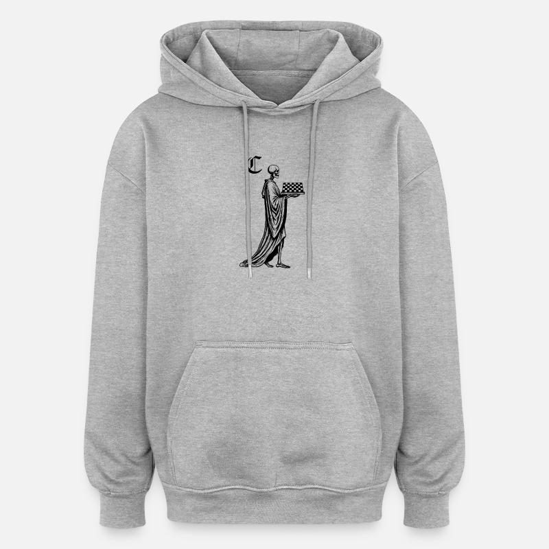 Skelett mit Schachbrett - Oversized Unisex Hoodie - Grau meliert