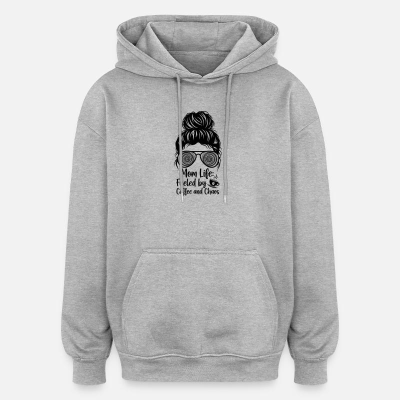 Mutterleben: Angetrieben Durch Kaffee Und Chaos - Oversized Unisex Hoodie - Grau meliert