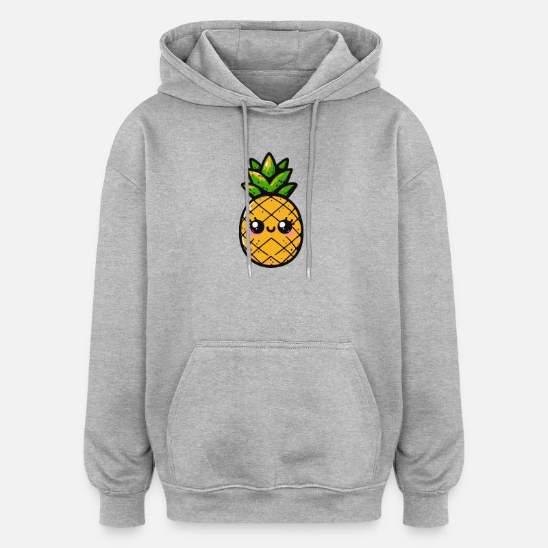 Ananas kawaii avec feuillage vert - Sweat à capuche oversize unisexe - gris chiné