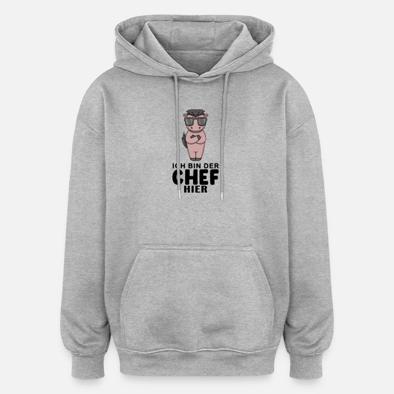 Chef Spruch mit Pferd Motiv - Oversized Unisex Hoodie - Grau meliert