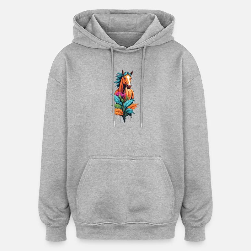 Pferdekopf mit Blumen - Oversized Unisex Hoodie - Grau meliert