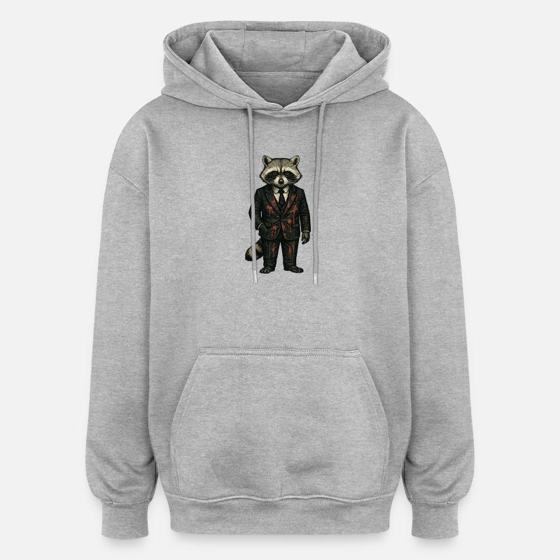 Le chef de la mafia, Raccoon - Sweat à capuche oversize unisexe - gris chiné