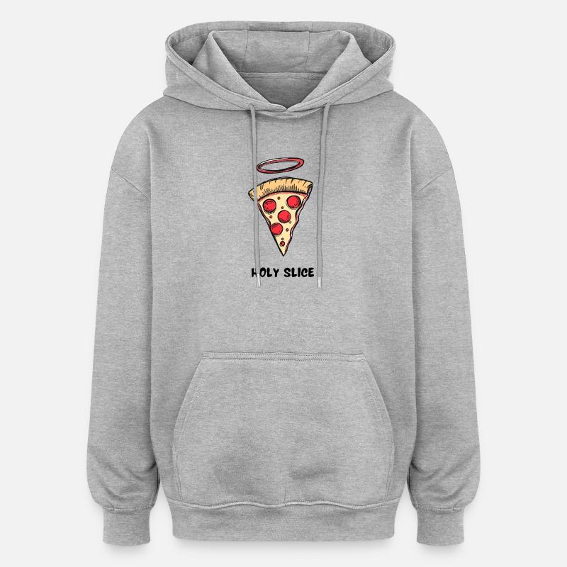 Holy Slice – Pizza BD Rétro - Sweat à capuche oversize unisexe - gris chiné