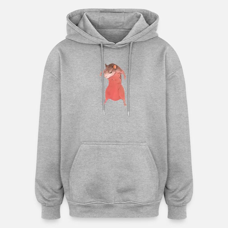 Anthro Rodent en rose - Sweat à capuche oversize unisexe - gris chiné