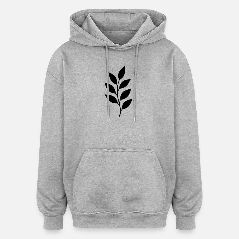 Branche en silhouette de feuille noire - Sweat à capuche oversize unisexe - gris chiné