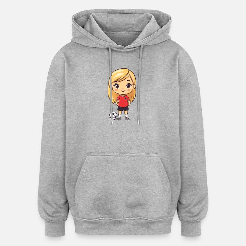Kicker Mädchen mit Ball - Oversized Unisex Hoodie - Grau meliert