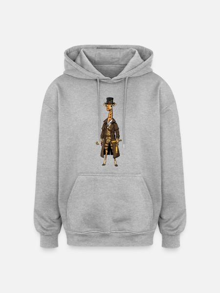 Giraffe Explorer Steampunk Chic Zylinder - Oversized Unisex Hoodie - Grau meliert