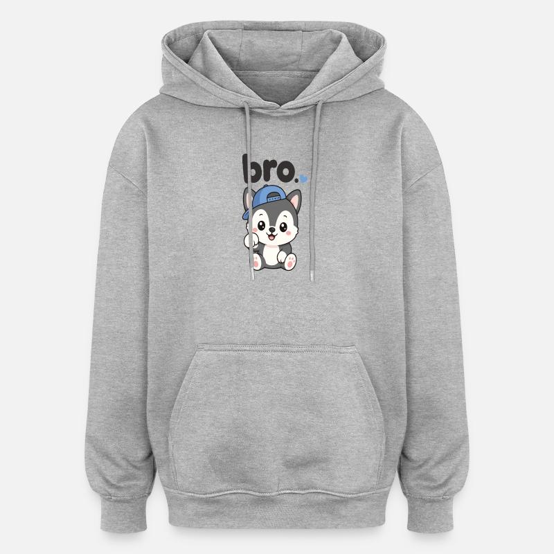 Frère Husky à la Casquette Bleue - Sweat à capuche oversize unisexe - gris chiné