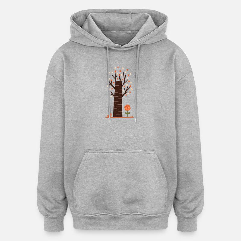 Arbre en fleurs fantaisiste avec oiseau - Sweat à capuche oversize unisexe - gris chiné