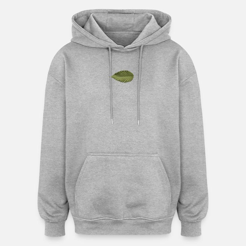 Structure foliaire : motif vert olive - Sweat à capuche oversize unisexe - gris chiné