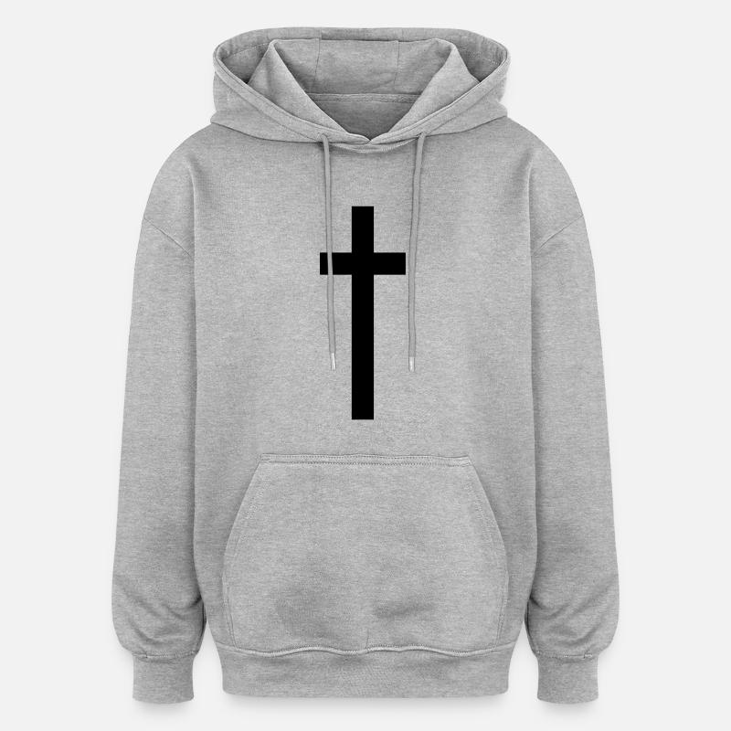 croix - Sweat à capuche oversize unisexe - gris chiné