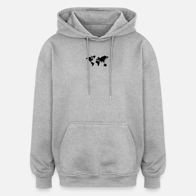 Carte du monde pixel - Sweat à capuche oversize unisexe - gris chiné