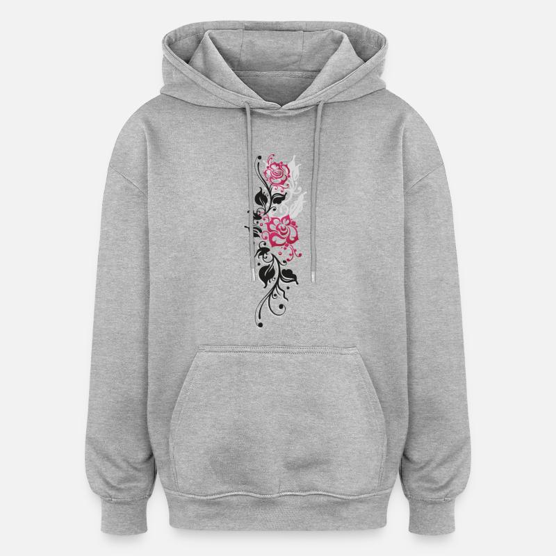 Roses Feuilles Rose - Sweat à capuche oversize unisexe - gris chiné