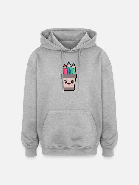 Kawaii Pencil Holder - Oversized Unisex Hoodie - heather grey