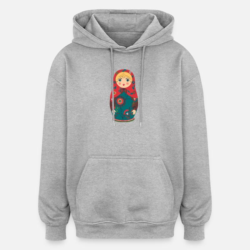 Poupée russe d’art populaire - Sweat à capuche oversize unisexe - gris chiné
