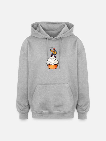 Mountaineer on Cupcake – Funny Cartoon Motif - Oversized Unisex Hoodie - heather grey