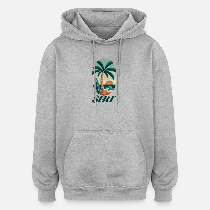 Palmier de surf et plage - Sweat à capuche oversize unisexe - gris chiné