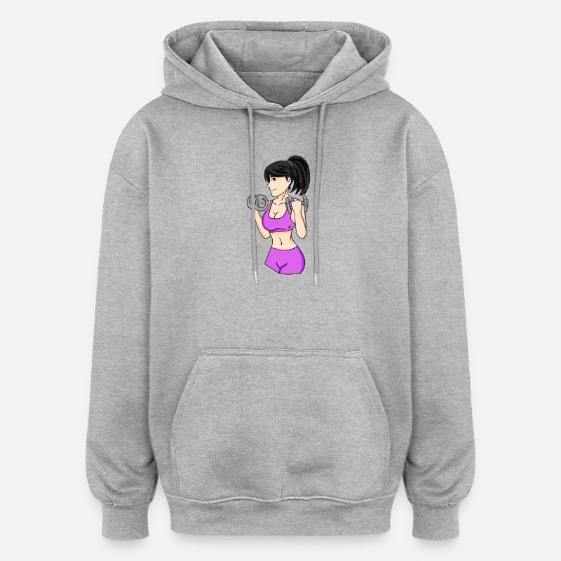 Filles avec haltères - Sweat à capuche oversize unisexe - gris chiné