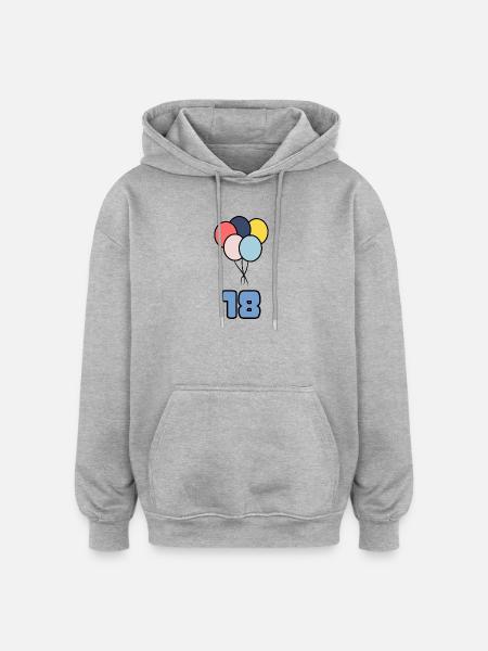 18. 18 ANNI. 18° ANNIVERSARIO. COMPLEANNO 18 ANNI. - Felpa con cappuccio unisex oversize - grigio melange
