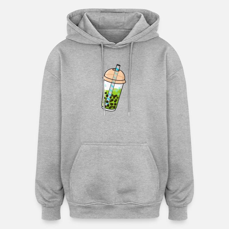 bubble tea kawaii - Sweat à capuche oversize unisexe - gris chiné