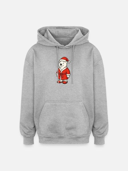 Winterbär im Santa-Outfit - Oversized Unisex Hoodie - Grau meliert