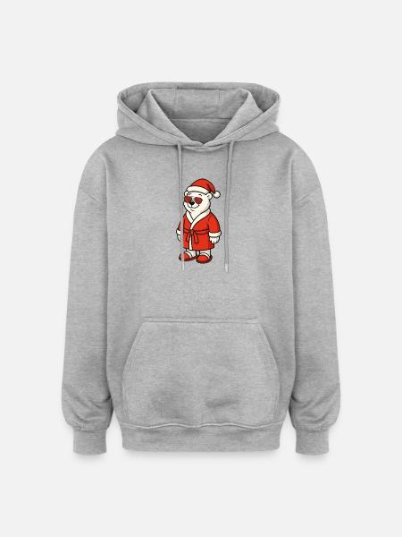 Winter Bear in Santa Outfit - Oversized Unisex Hoodie - heather grey