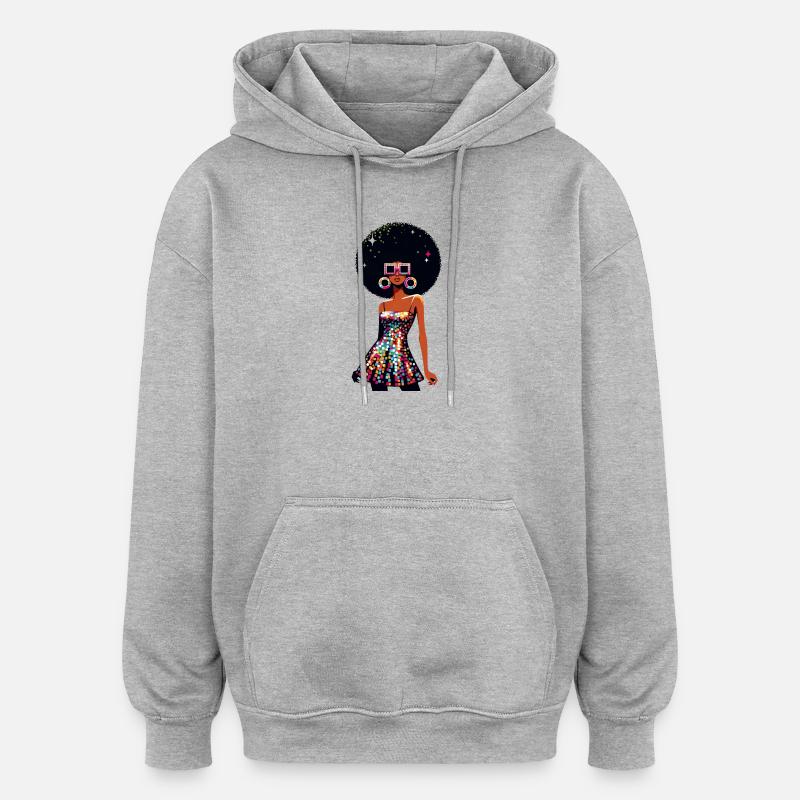 Disco Afro Glam Sequins Design - Sweat à capuche oversize unisexe - gris chiné