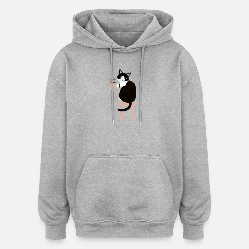 Kaffeepause Katze - Oversized Unisex Hoodie - Grau meliert