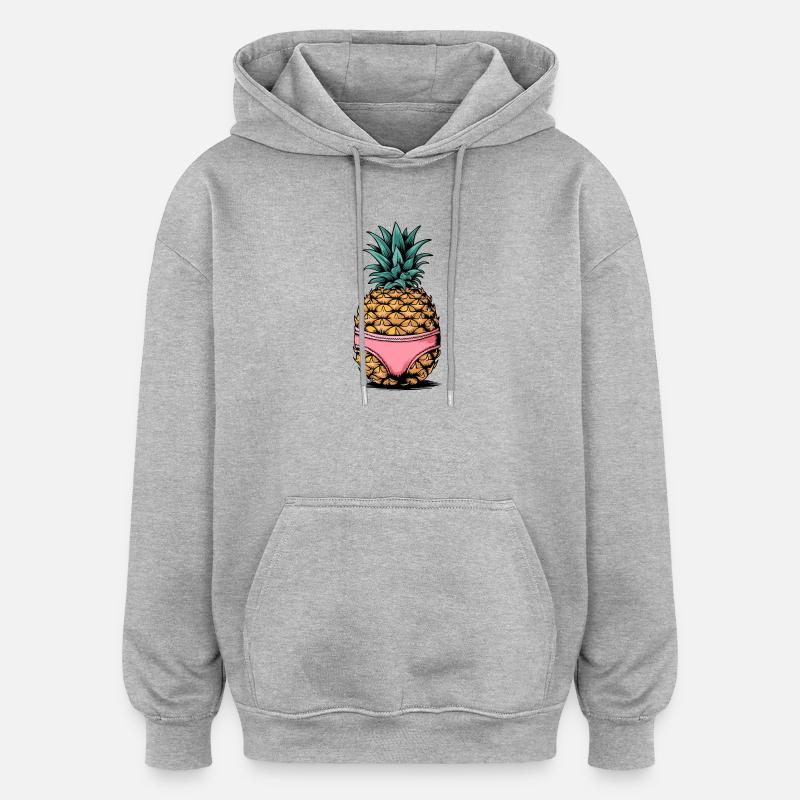 Ananas en rose - Sweat à capuche oversize unisexe - gris chiné