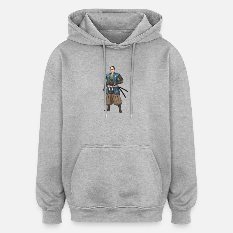 Edo Samurai in blauer Jacke - Oversized Unisex Hoodie - Grau meliert