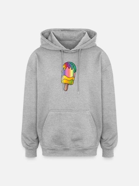 Rainbow Popsicle Cartoon Illustration - Oversized Unisex Hoodie - heather grey