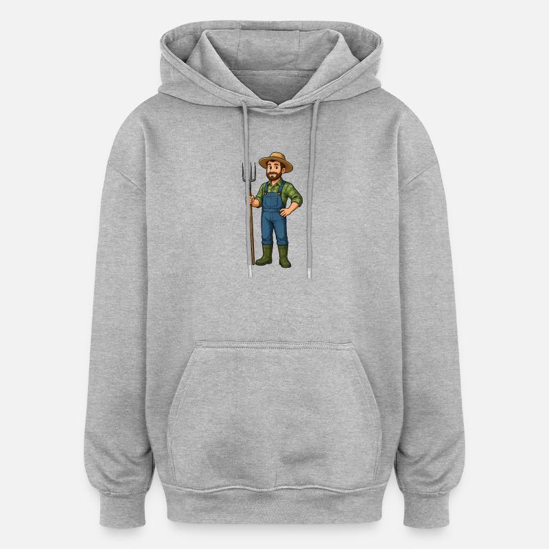 Bauer mit Heugabel Cartoon - Oversized Unisex Hoodie - Grau meliert