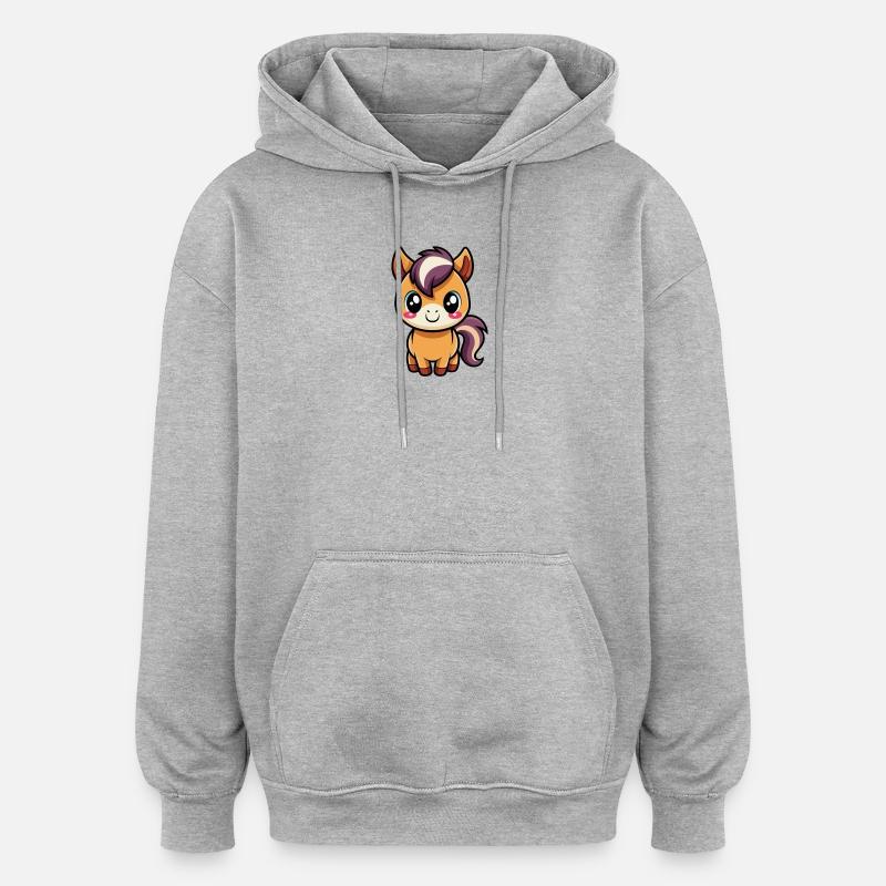 Süßes Chibi-Pony mit lila Mähne - Oversized Unisex Hoodie - Grau meliert