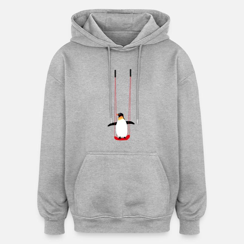 Penguin sur la balançoire - Sweat à capuche oversize unisexe - gris chiné