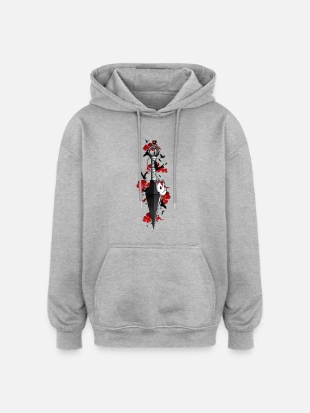 Kunai red crow clouds - Japanese - Oversized Unisex Hoodie - heather grey