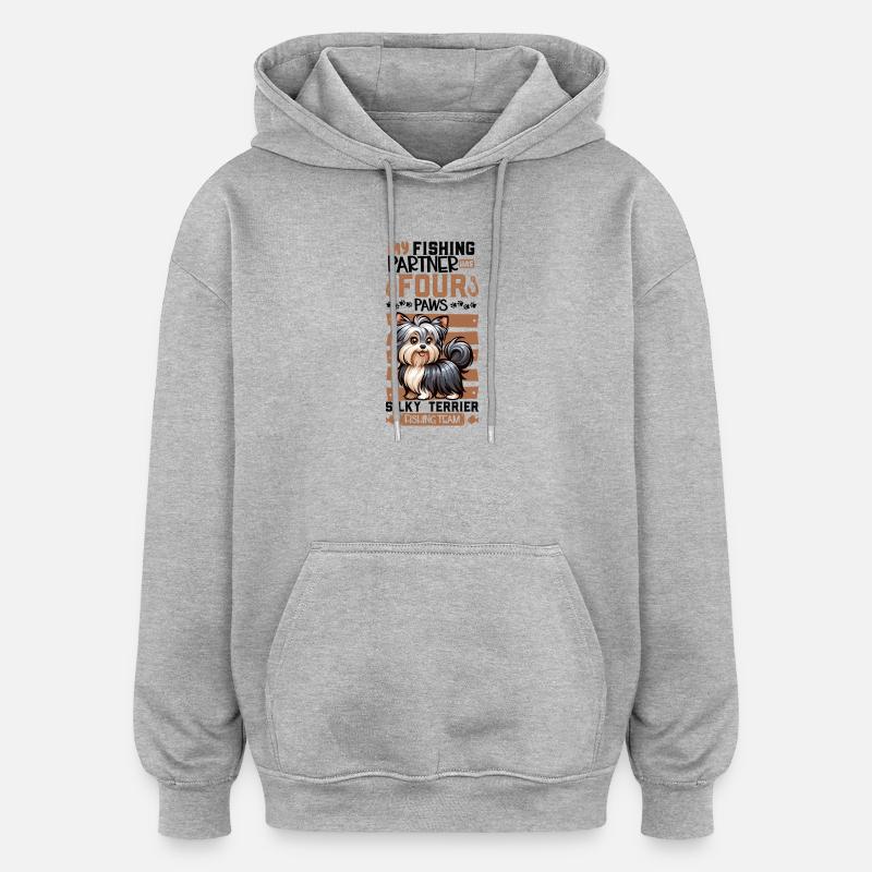 Pêche et terrier soyeux australien - Sweat à capuche oversize unisexe - gris chiné