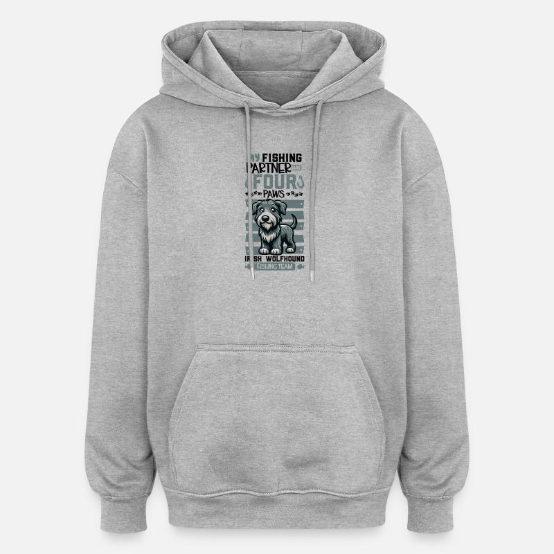 Pêche et Irish Wolfhound - Sweat à capuche oversize unisexe - gris chiné