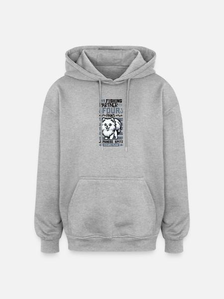 Angeln und Japan-Spitz - Oversized Unisex Hoodie - Grau meliert