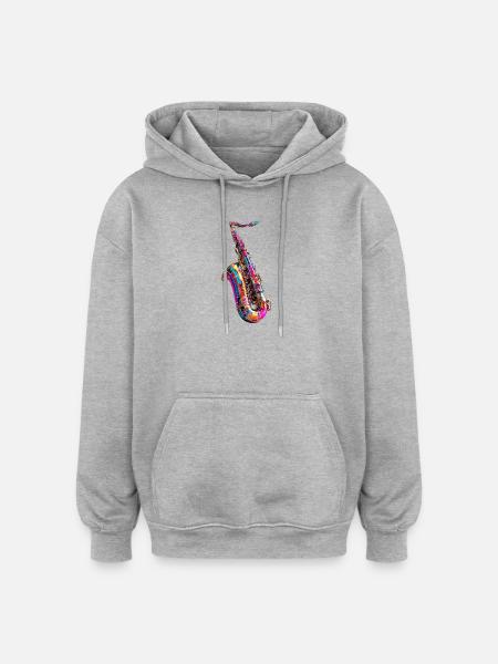 Kunterbuntes Saxophondesign - Oversized Unisex Hoodie - Grau meliert
