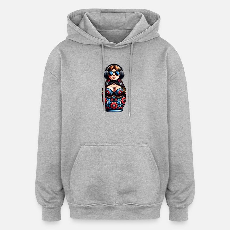 Russe Matriochka Musique Russie Russe - Sweat à capuche oversize unisexe - gris chiné